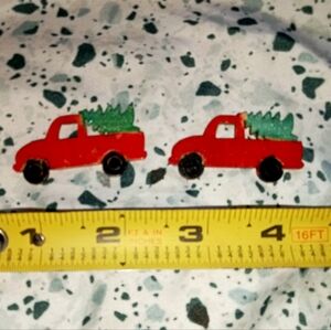 Red Toy Trucks with Green Trees